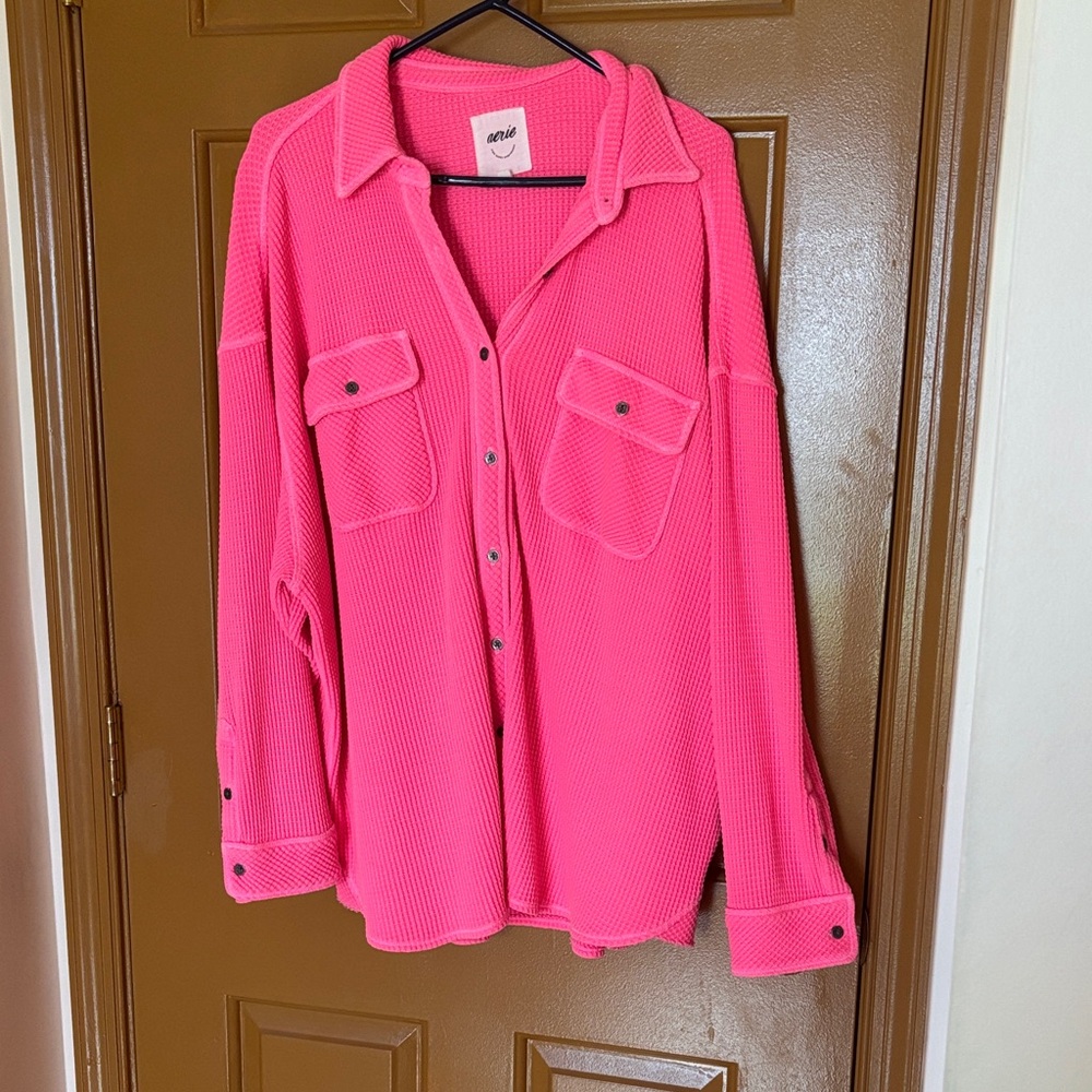 Aerie Vibrant Pink Waffle Knit Shirt